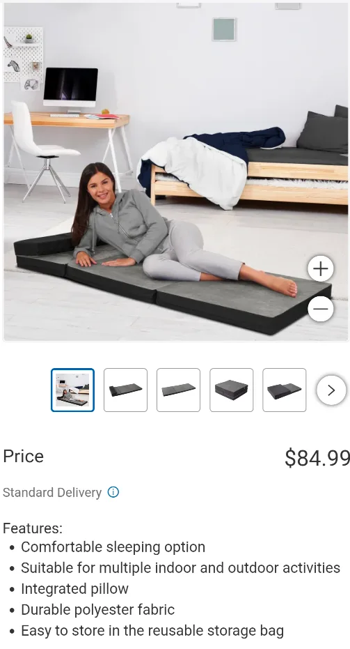 Grey Folding Mattress with Storage/Travel Bag 🇨🇦 thumbnail