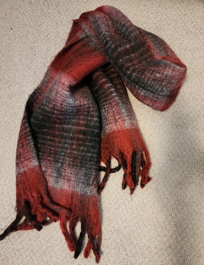 Red & Grey Fuzzy Scarf thumbnail