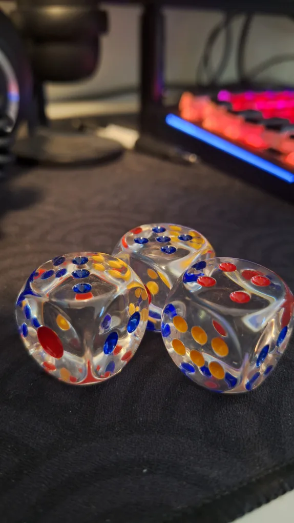 Set of 3 Clear Dice with Colored Dots thumbnail