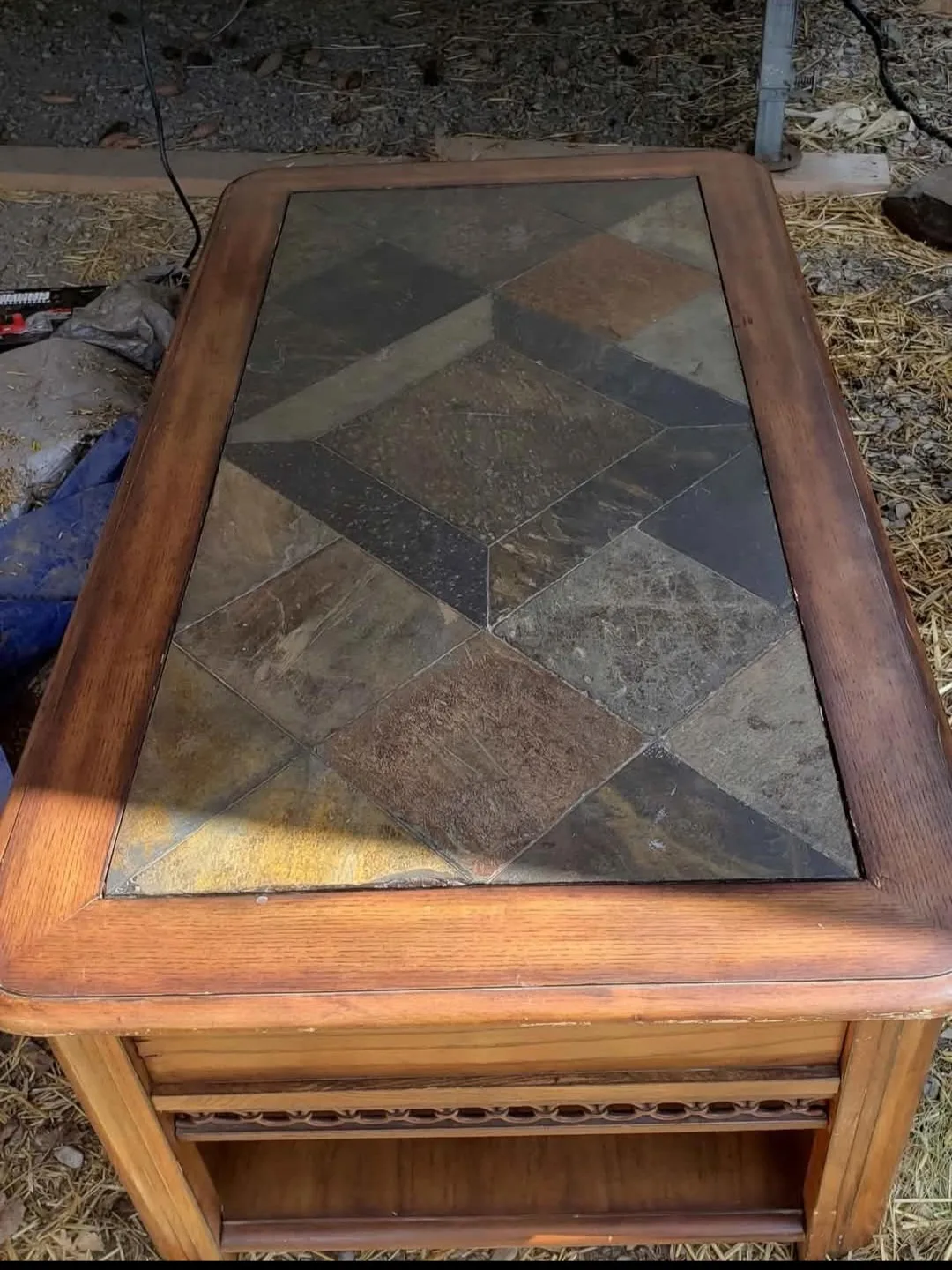 Wood Coffee Table with Slate Top and matching end tables thumbnail