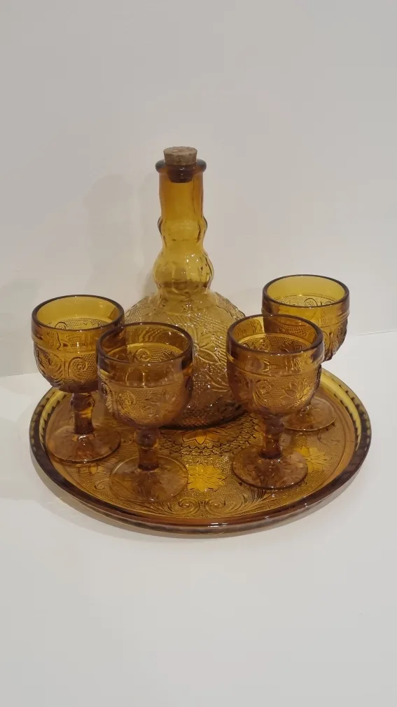 Vintage Amber Glass Decanter Set thumbnail
