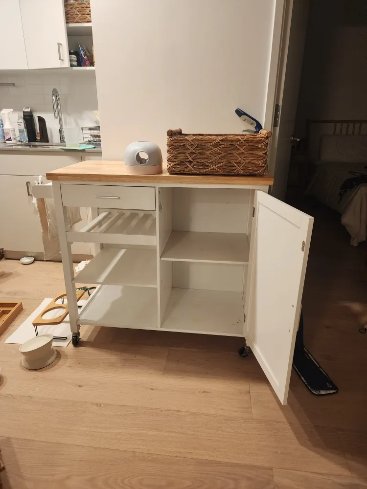 White Kitchen Cart or island with Wood Top thumbnail