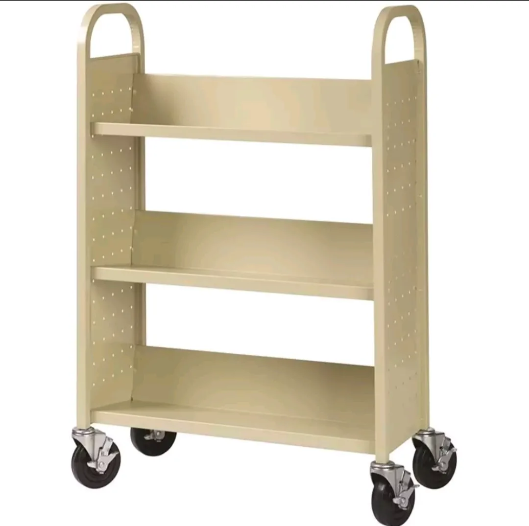 Home Square Metal Mobile Book Cart - Beige thumbnail