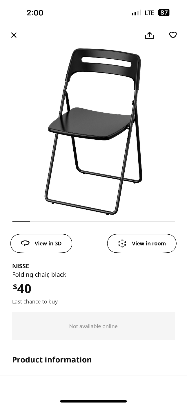 IKEA NISSE Folding Chair - Black