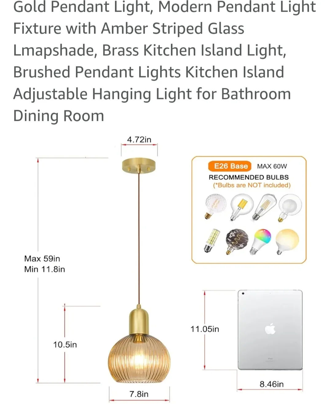 Amber Striped Glass Pendant Light Fixture thumbnail