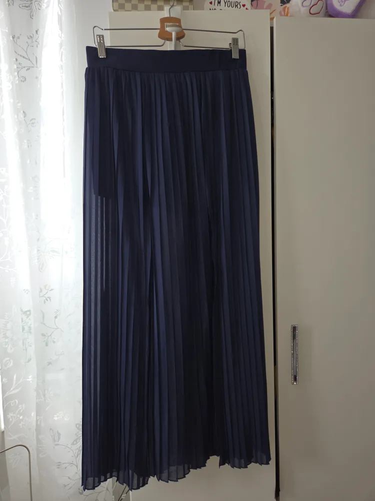 Navy Blue Pleated Maxi Skirt with 2 slits thumbnail