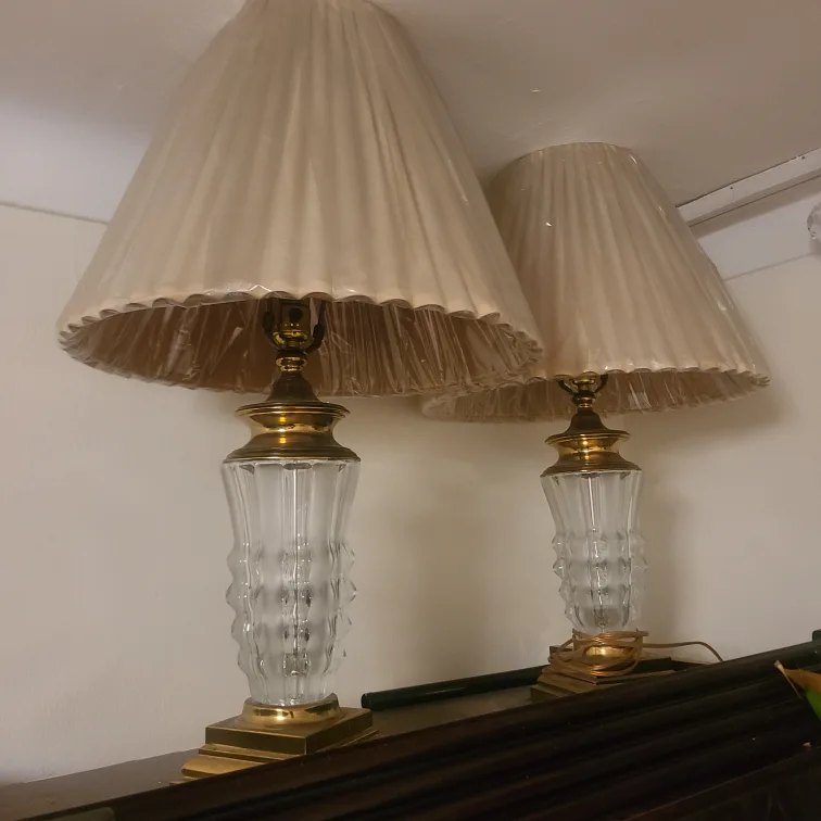 Vintage Crystal & Brass Table Lamps - Set of 2 thumbnail