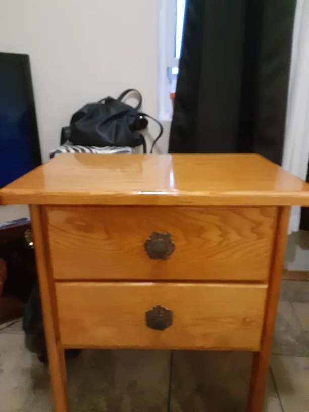Wooden Bedside Table with Drawers thumbnail