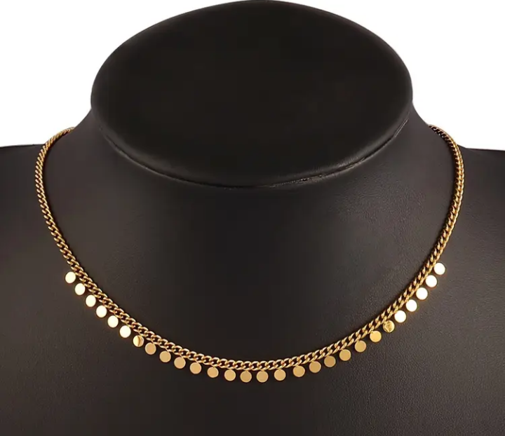 Gold Tone Chain Necklace with Circle Pendants