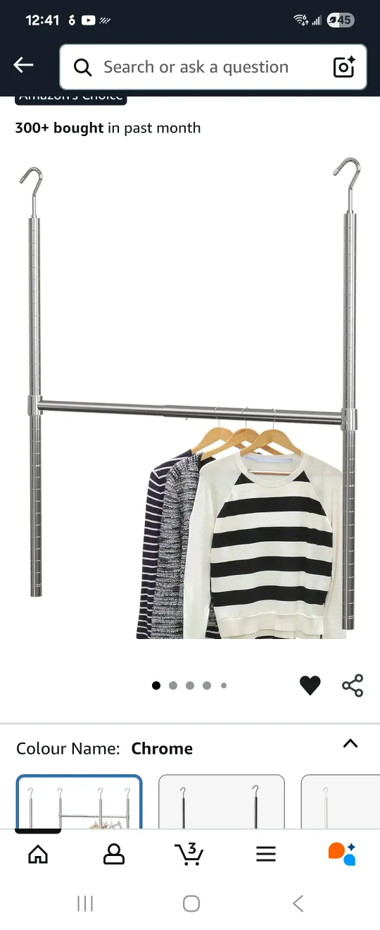 Adjustable Closet Hanging Rod, Chrome thumbnail