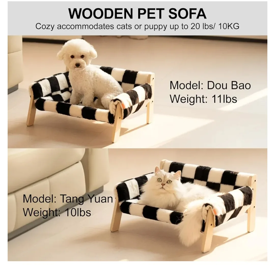 Wooden Pet Sofa - Black & White Checkered thumbnail