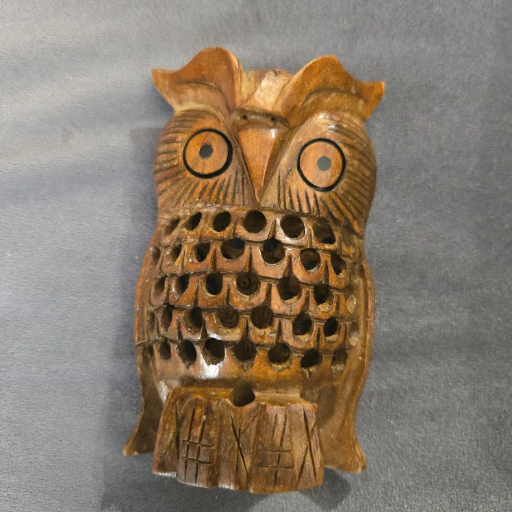 Small Wooden Carved Owl Figurine thumbnail