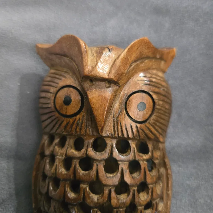 Small Wooden Carved Owl Figurine image indicator(3)