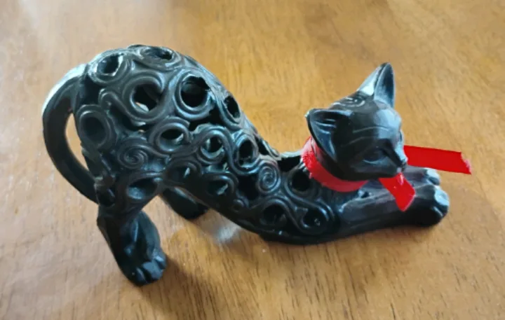 Vintage Hand carved Black Cat with Red Ribbon thumbnail