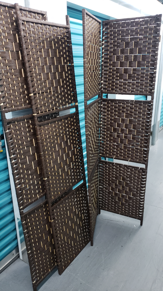 4-panel Woven Room Divider - Brown