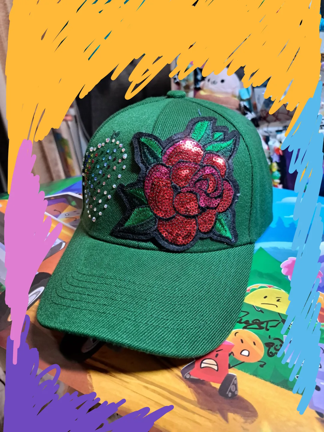 Green/White Baseball Cap with Rose & Perfume thumbnail