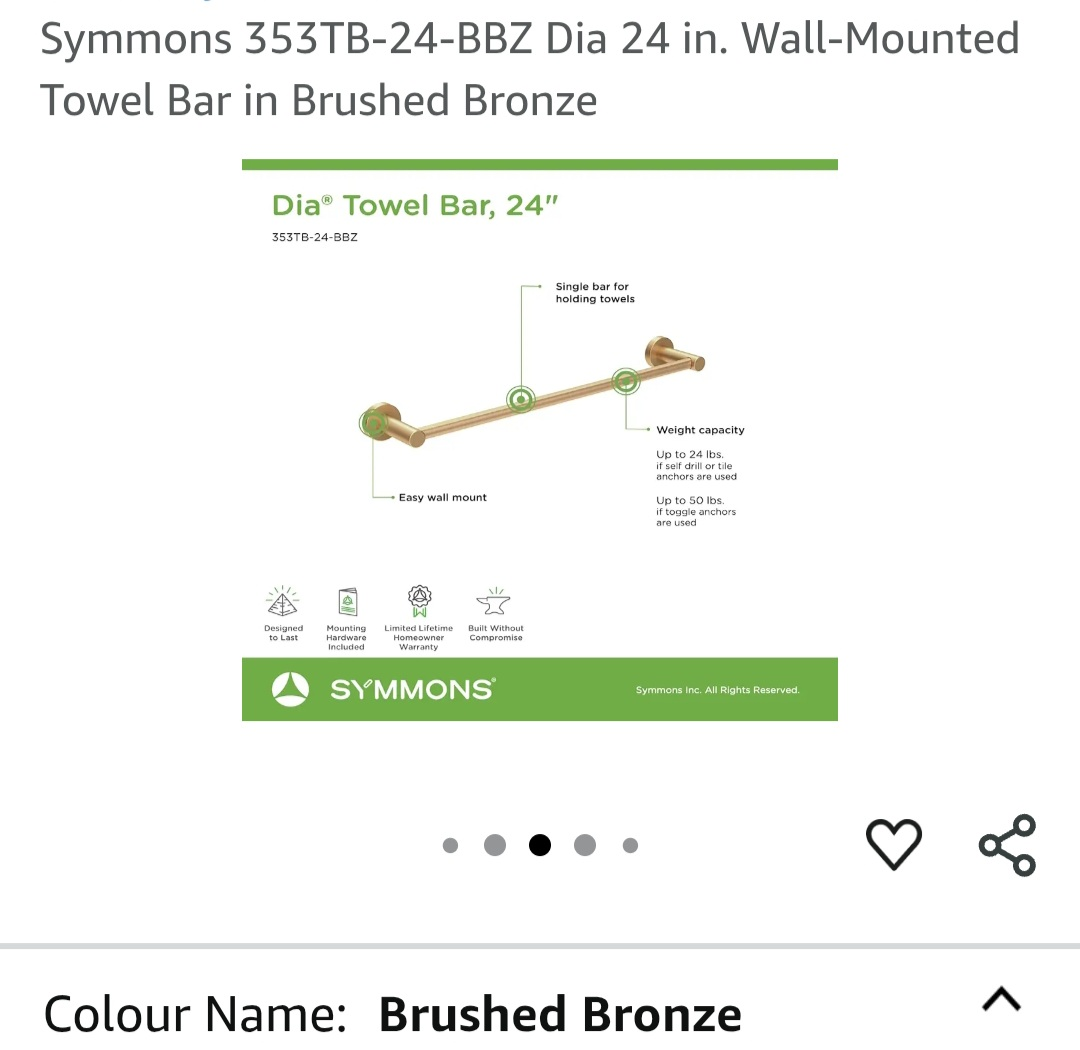 Symmons 353TB-24-BBZ Dia 24 in. Wall-Mounted Towel Bar - photo 3