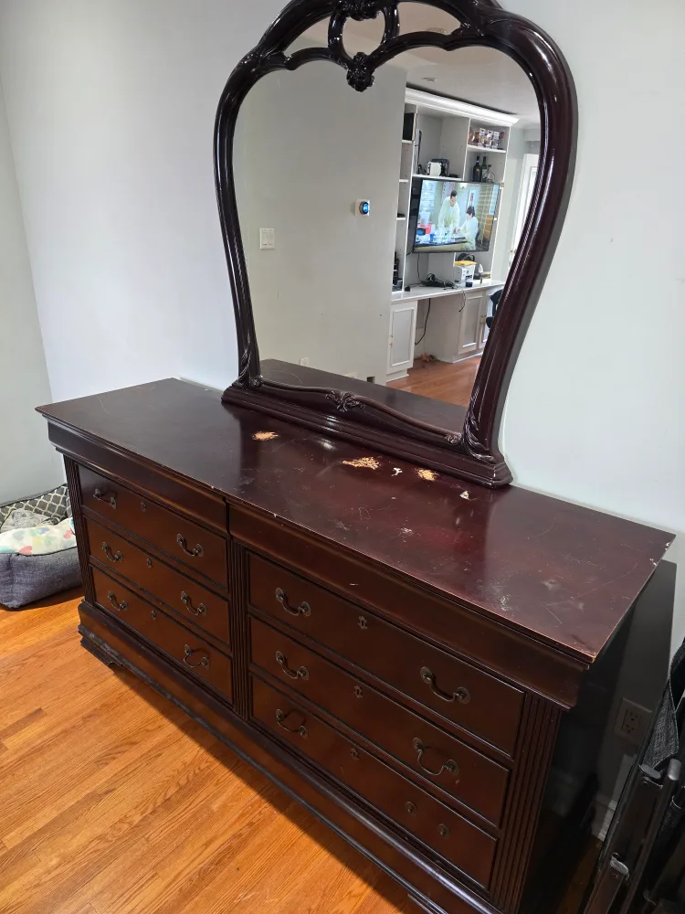 8 Drawer Vintage Dresser with Mirror - Dark Wood image indicator(8)