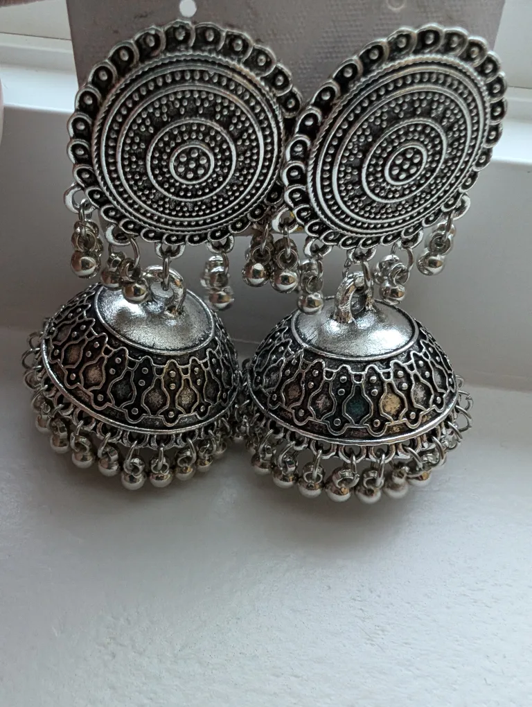Silver Antique Jhumka Earrings thumbnail