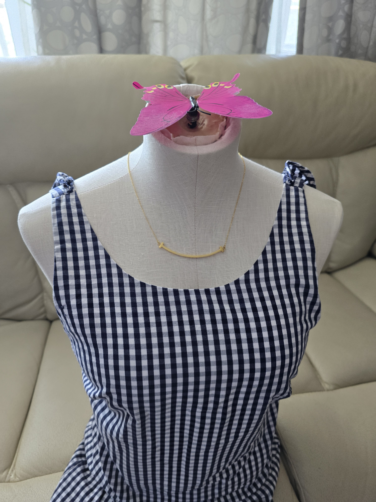 Gingham Dress - Navy and White - photo 4