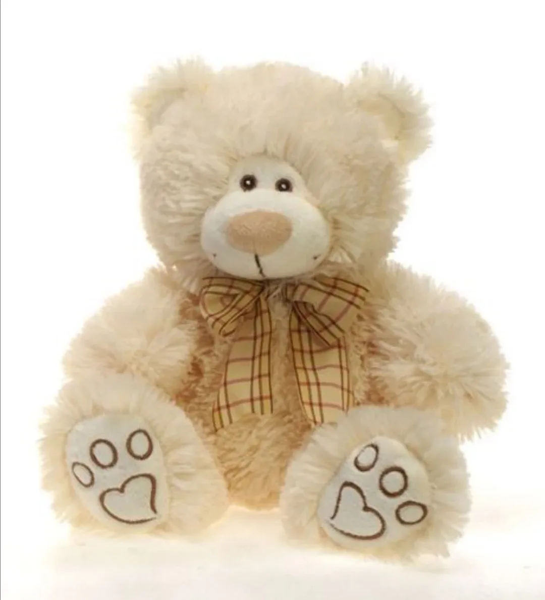 Cute Beige Teddy Bear with Plaid Bow thumbnail