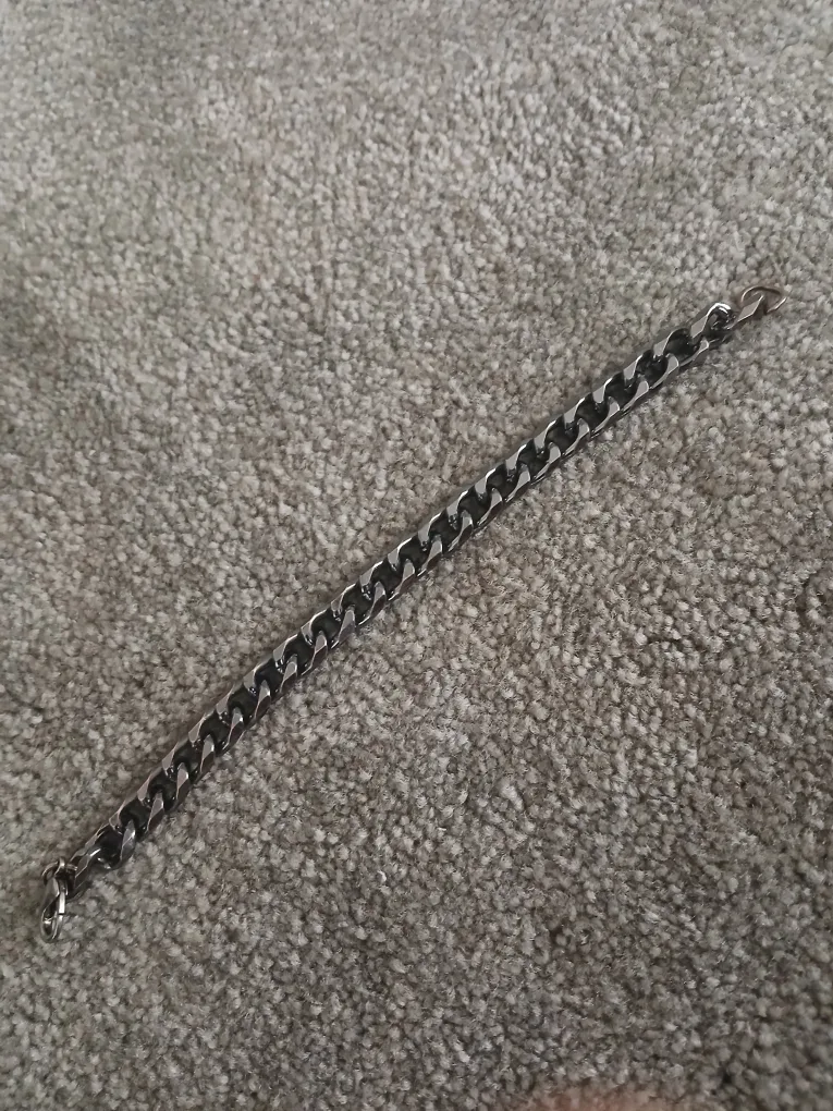 Silver Curb Chain Necklace, Leather Watch & Bracelet Set image indicator(3)