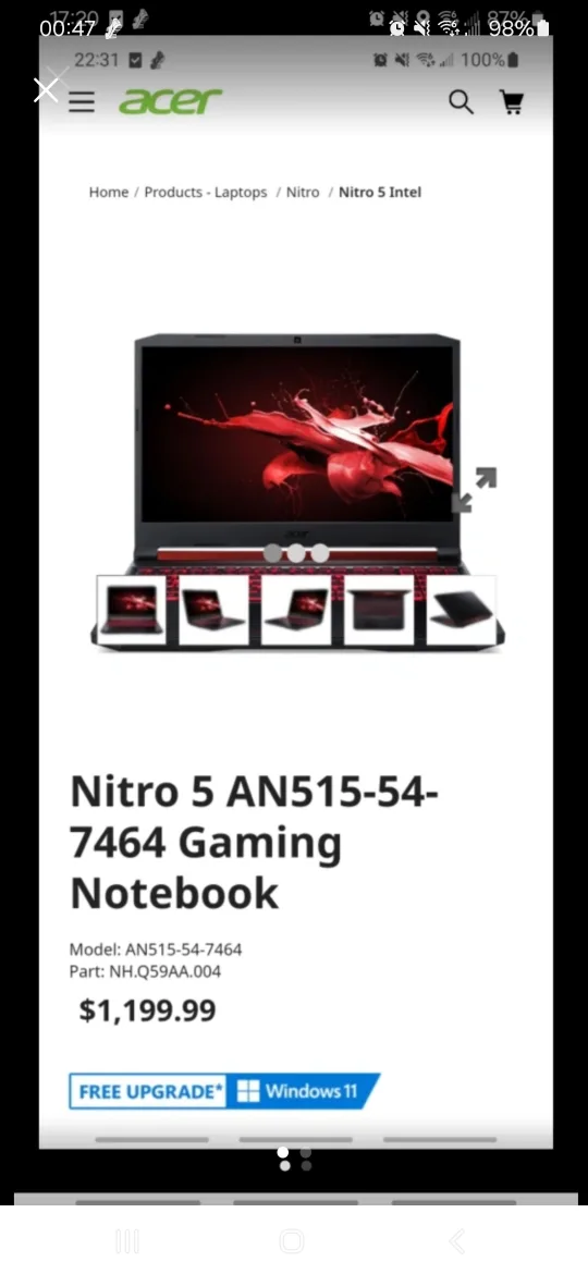 ACER Nitro5 AN515-54-7464 Notebook Laptop (New In Box) thumbnail