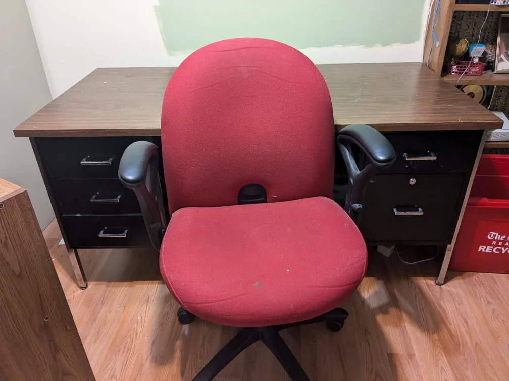Office Desk & Red Office Chair