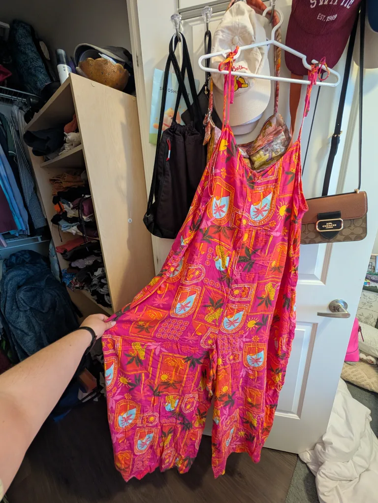 Old Navy Pink Tropical Print Jumpsuit 2X thumbnail