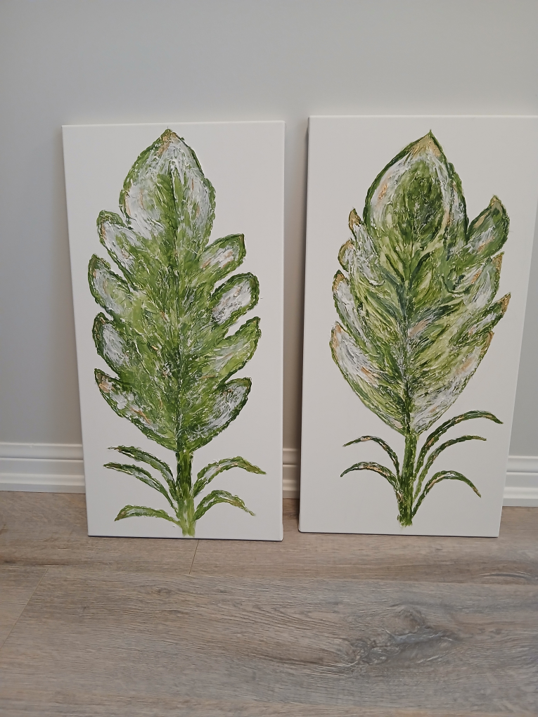 Leaf Painting Canvas Art - Set of 2  size 12 inches / 24 inches