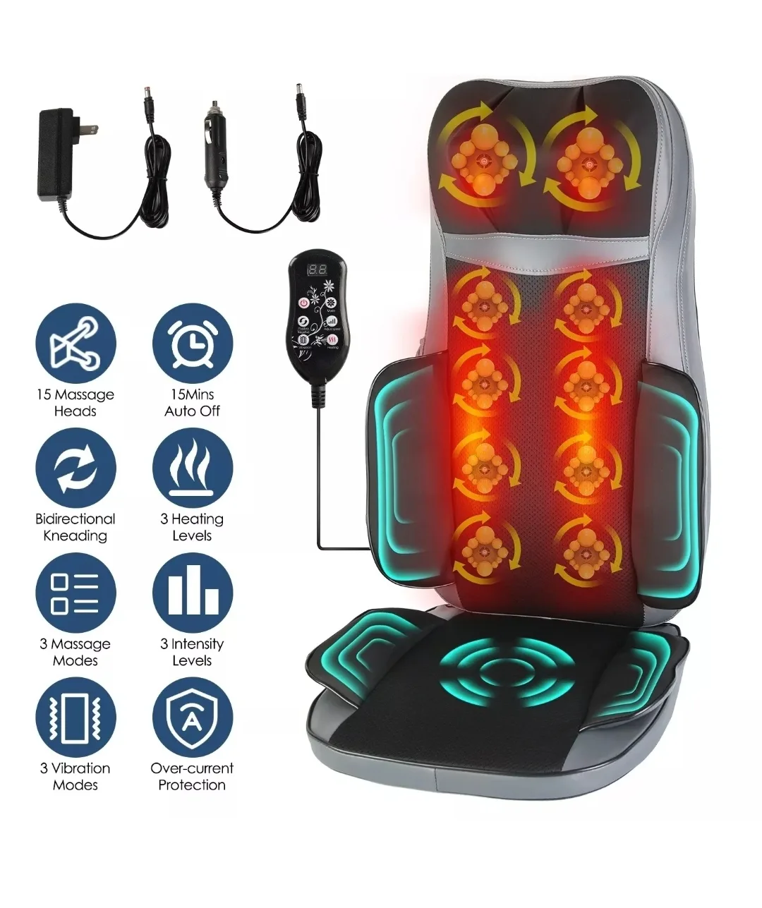 Shiatsu Massage Chair Pad – Full Body Back & Neck, 12V Car Incl. thumbnail