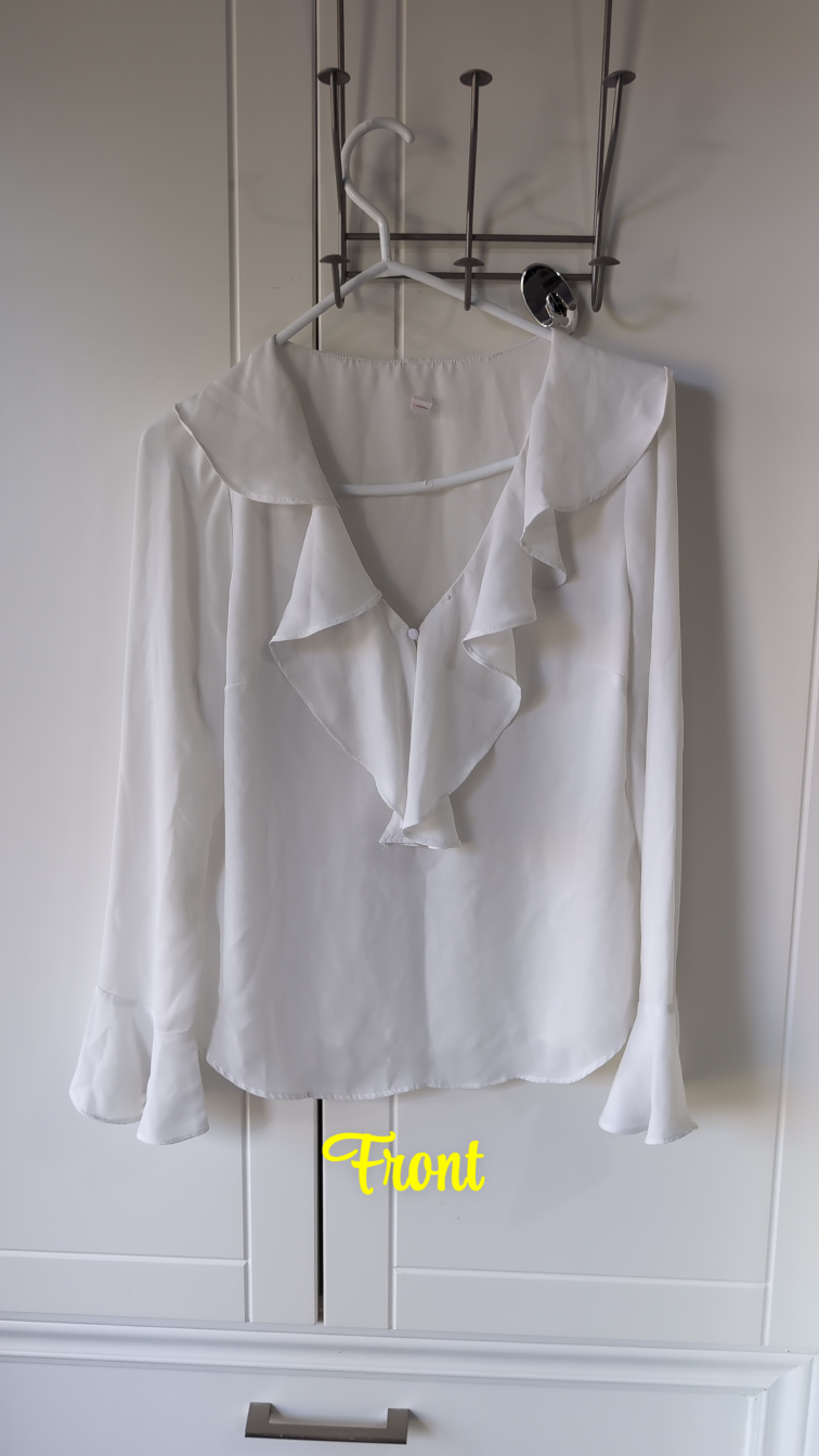 White Ruffle Blouse & Blue Cardigan - photo 2