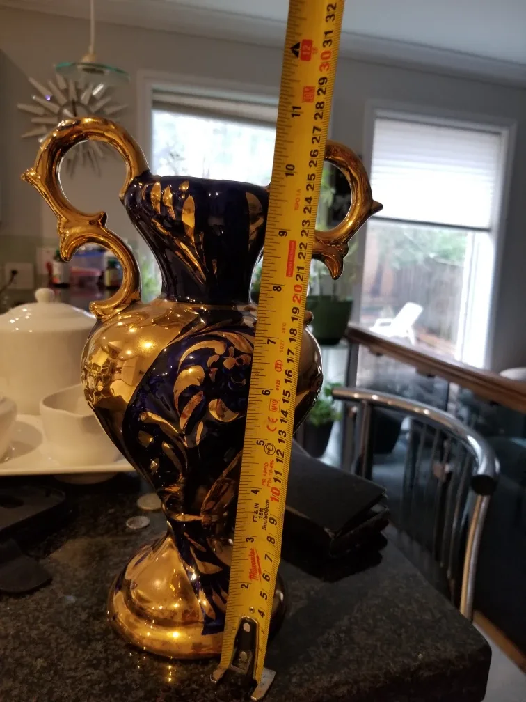 Decorative Vase: Gold & Blue, 12" Tall thumbnail