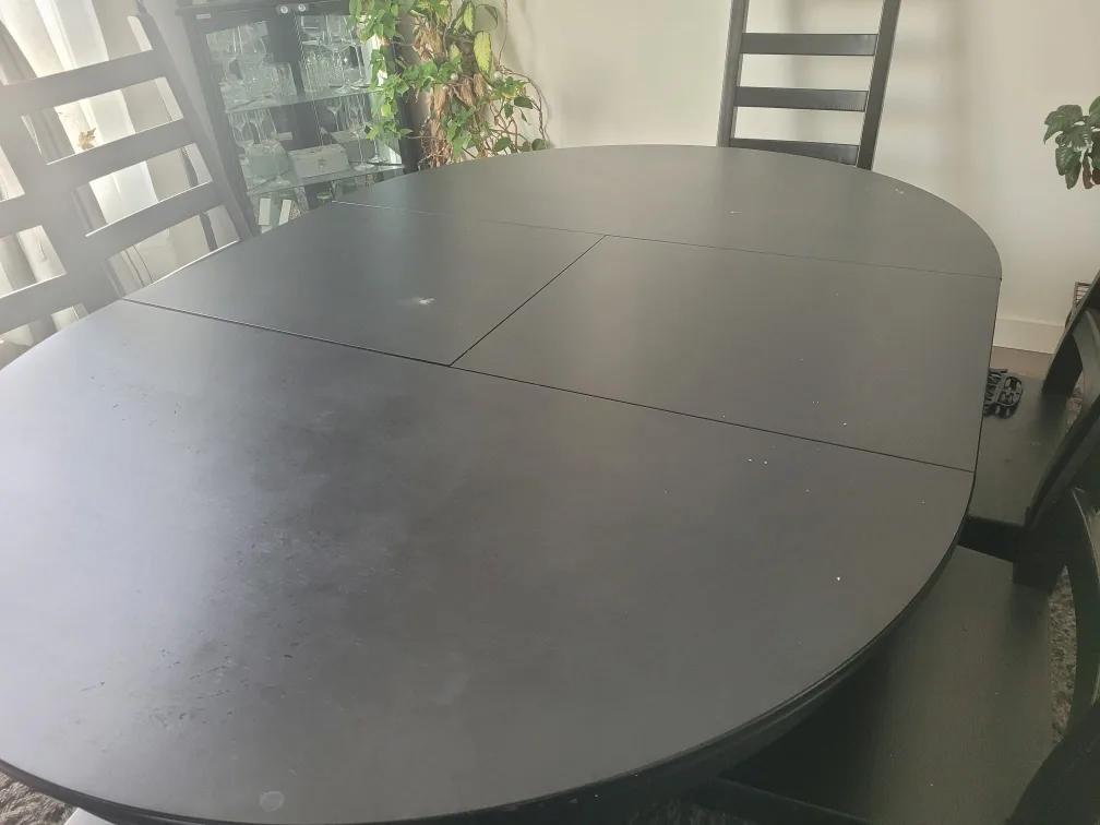 Ikea Black Extendable Oval Dining Table with chairs thumbnail