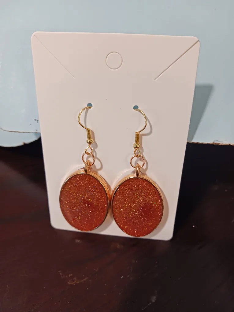 Gold Glitter Dangle Earrings epoxy resin