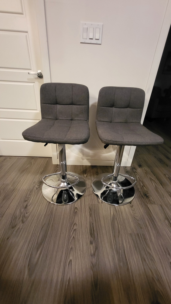Two Grey Adjustable Height Bar Stools