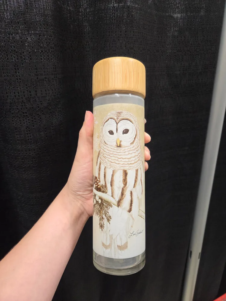 Cypress Home Glass Water Bottle with Owl Design thumbnail