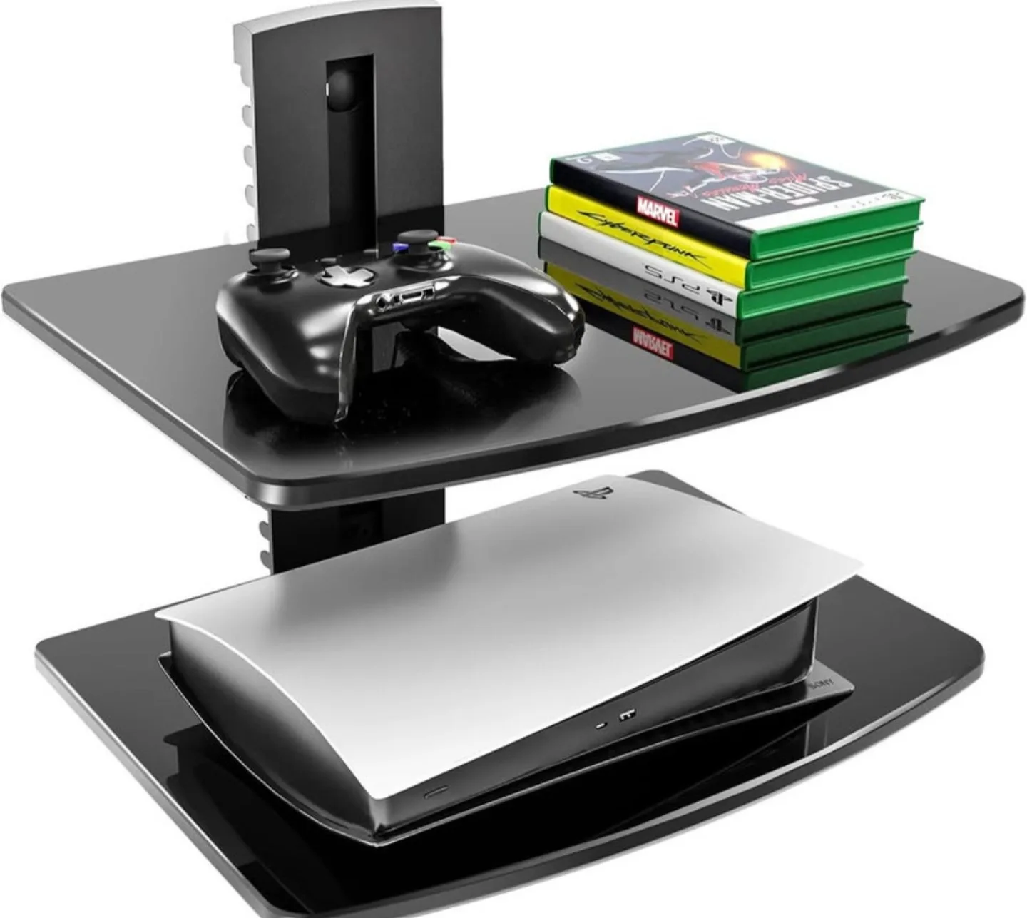 Floating Wall Shelf for AV Components – 2-Tier Black Glass thumbnail