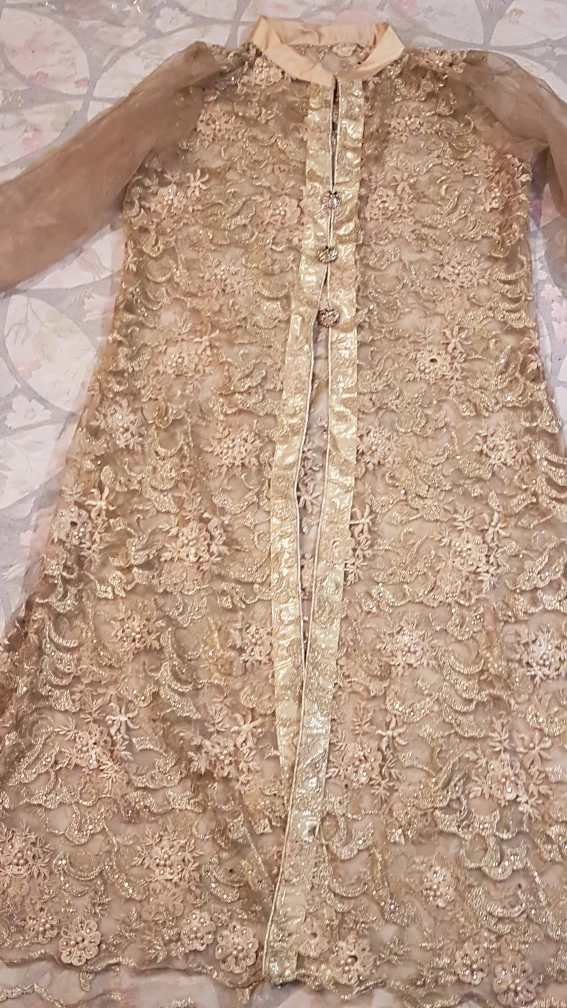 Gold Embroidered Dress with Pants & Scarf - photo 2