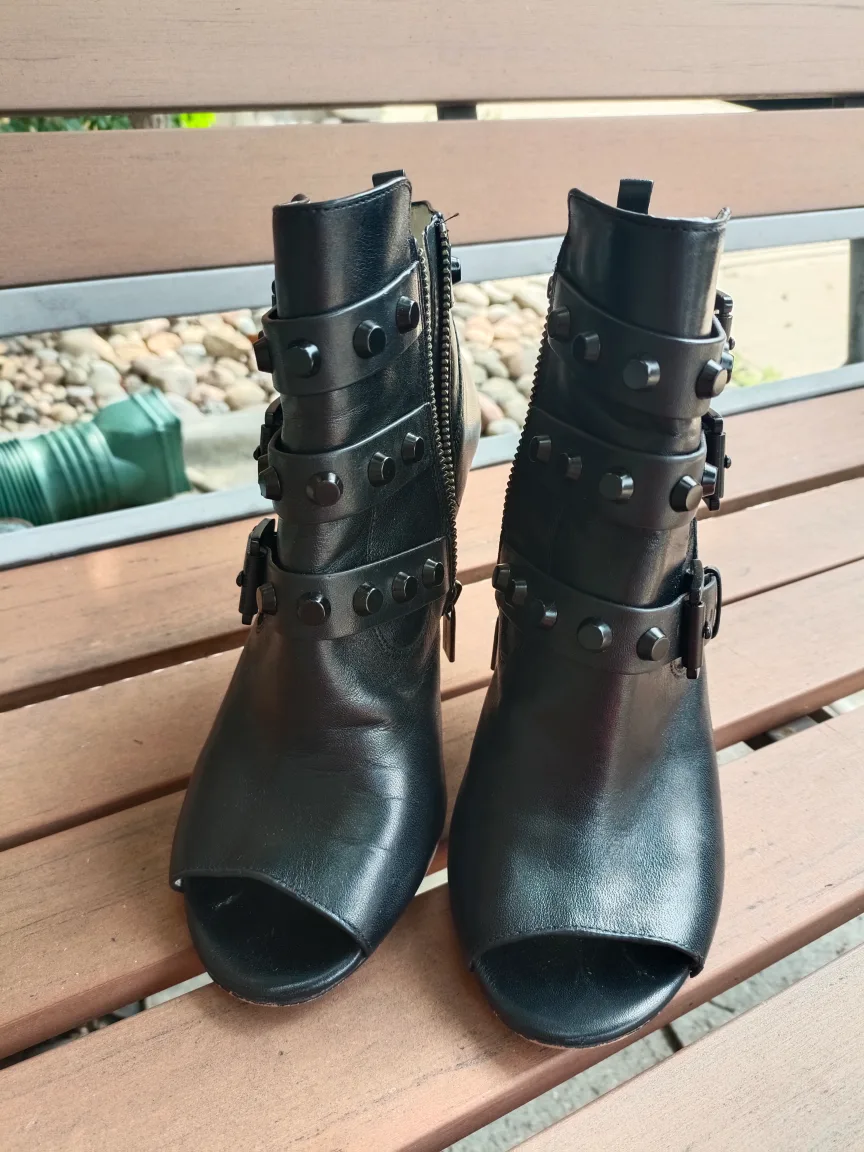 Black Leather Open Toe Ankle Boots (Michael Kors) thumbnail