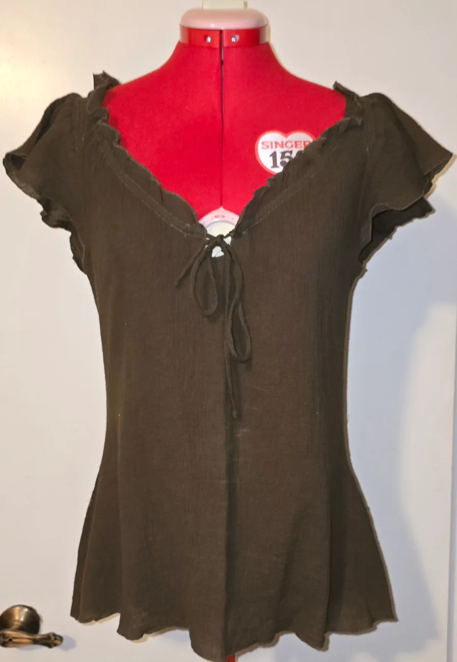 Brown Ruffled Short Sleeve Top thumbnail