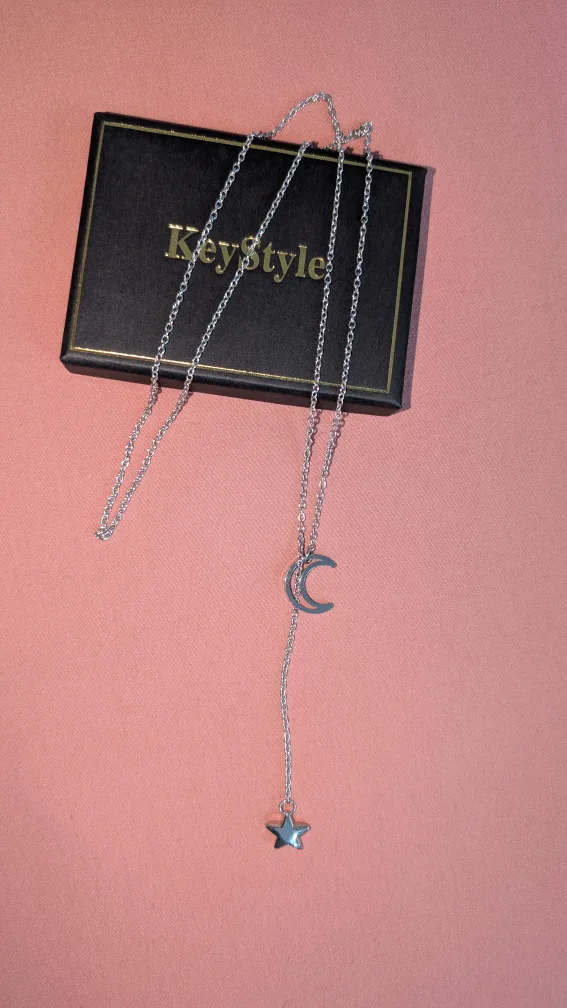 KeyStyle Silver Crescent Star Necklace thumbnail