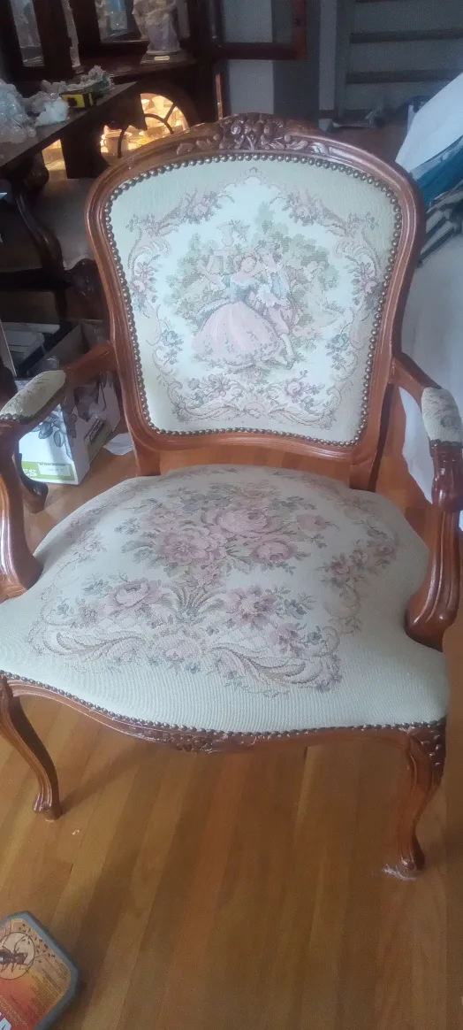 Antique Floral Upholstered Armchair thumbnail