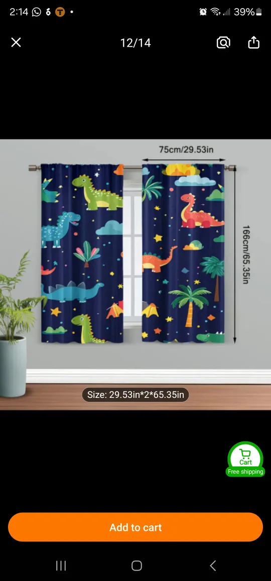 Dinosaur Pattern Curtains - 29.53" x 65.35" thumbnail