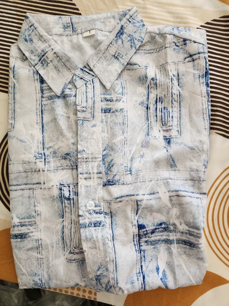 Denim Print Button Down Shirt - Size L thumbnail