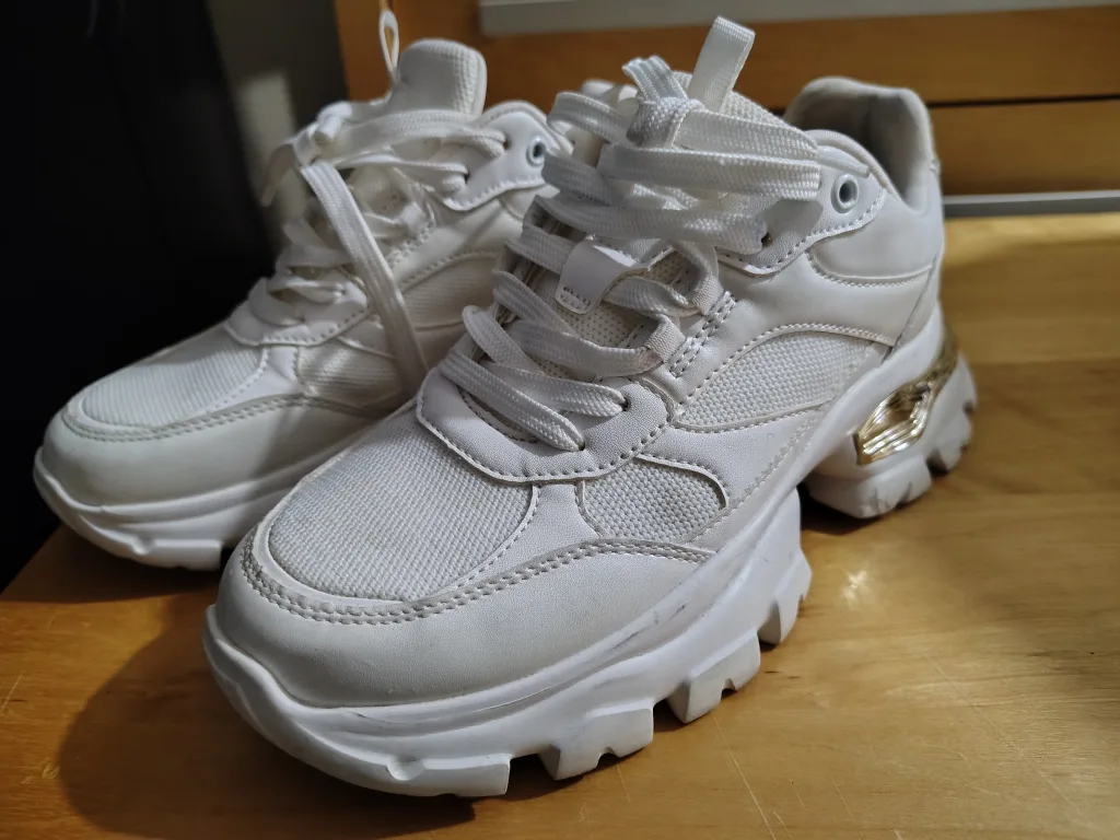 ALDO White & Gold Platform Sneakers - Size 7 Women. thumbnail