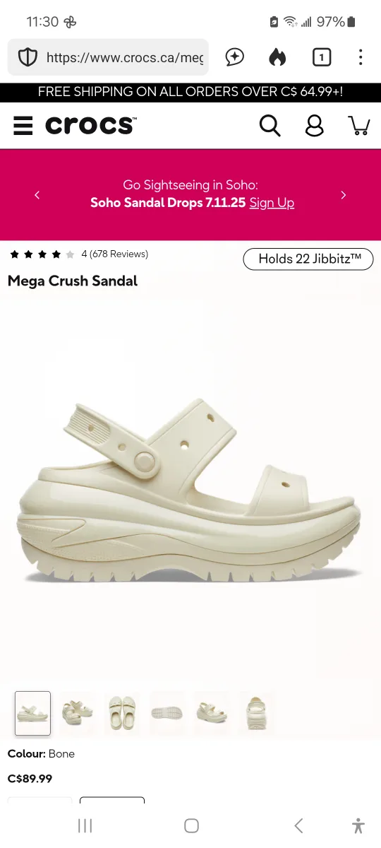 Crocs Mega Crush Sandal - Bone Colour Size 9 🇨🇦 thumbnail