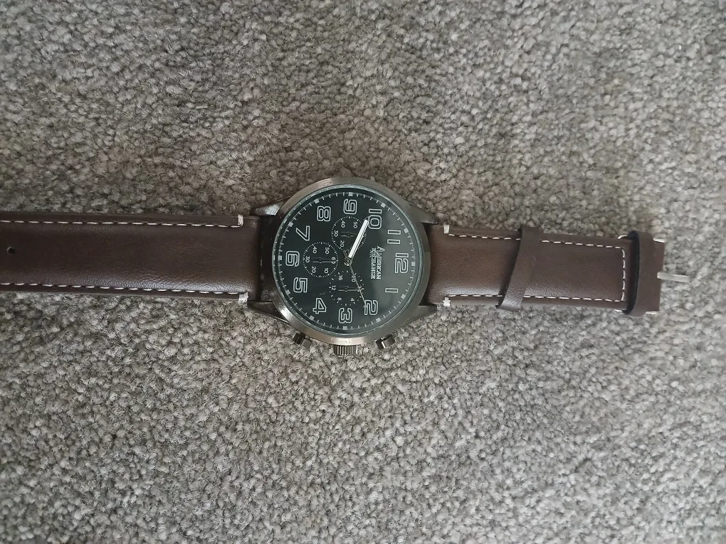 Silver Curb Chain Necklace, Leather Watch & Bracelet Set image indicator(2)