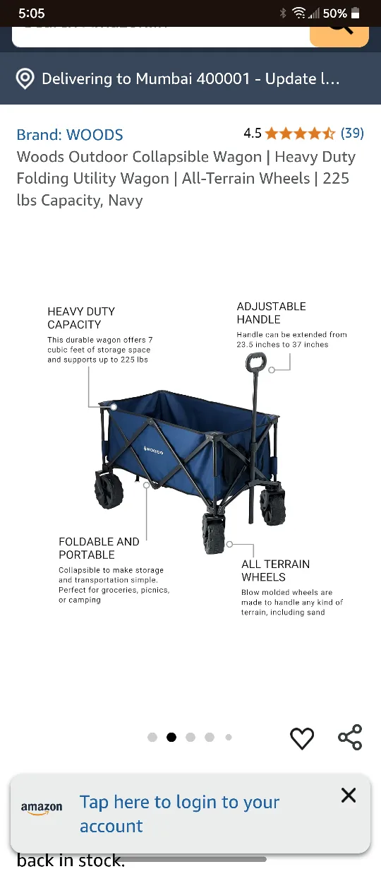 Woods Outdoor Collapsible Wagon - Navy image indicator(2)