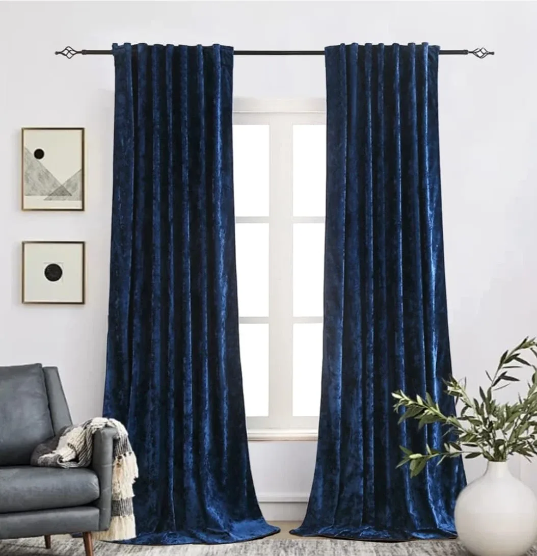 Navy Blue Velvet Blackout Curtains thumbnail